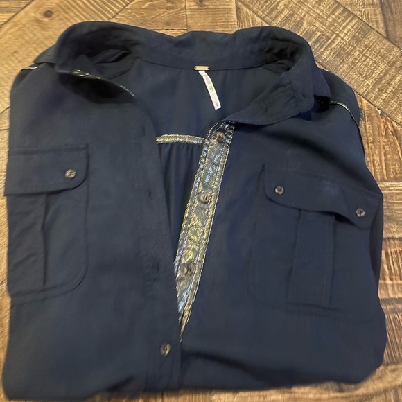Free People Midnight Blue Shirt with Metallic Details in size Large - Picture 7 of 13